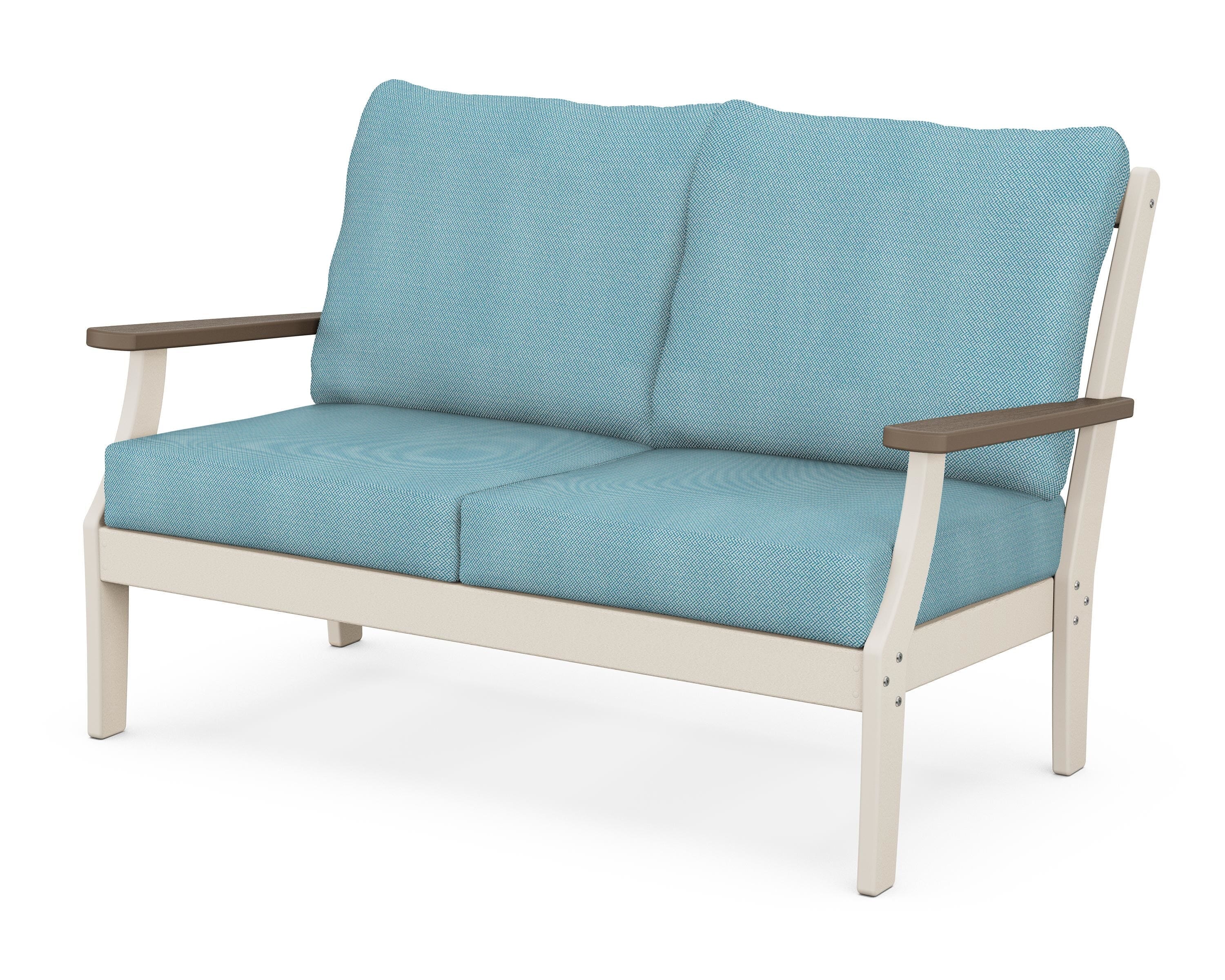 POLYWOOD® Braxton Deep Seating Loveseat in Sand / Kona / Lattice Sky Blue