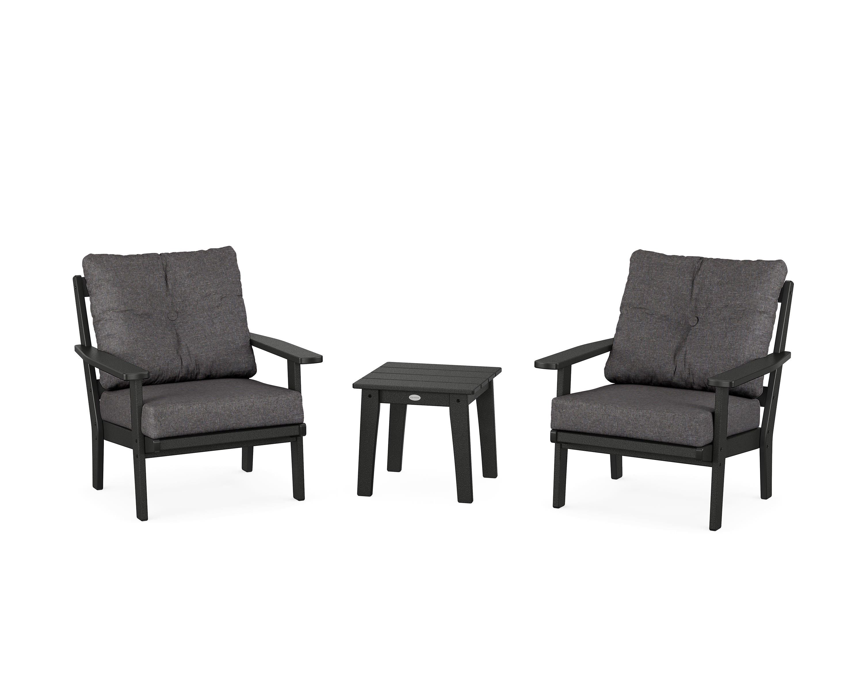 POLYWOOD® Oxford 3-Piece Deep Seating Set in Black / Ash Charcoal