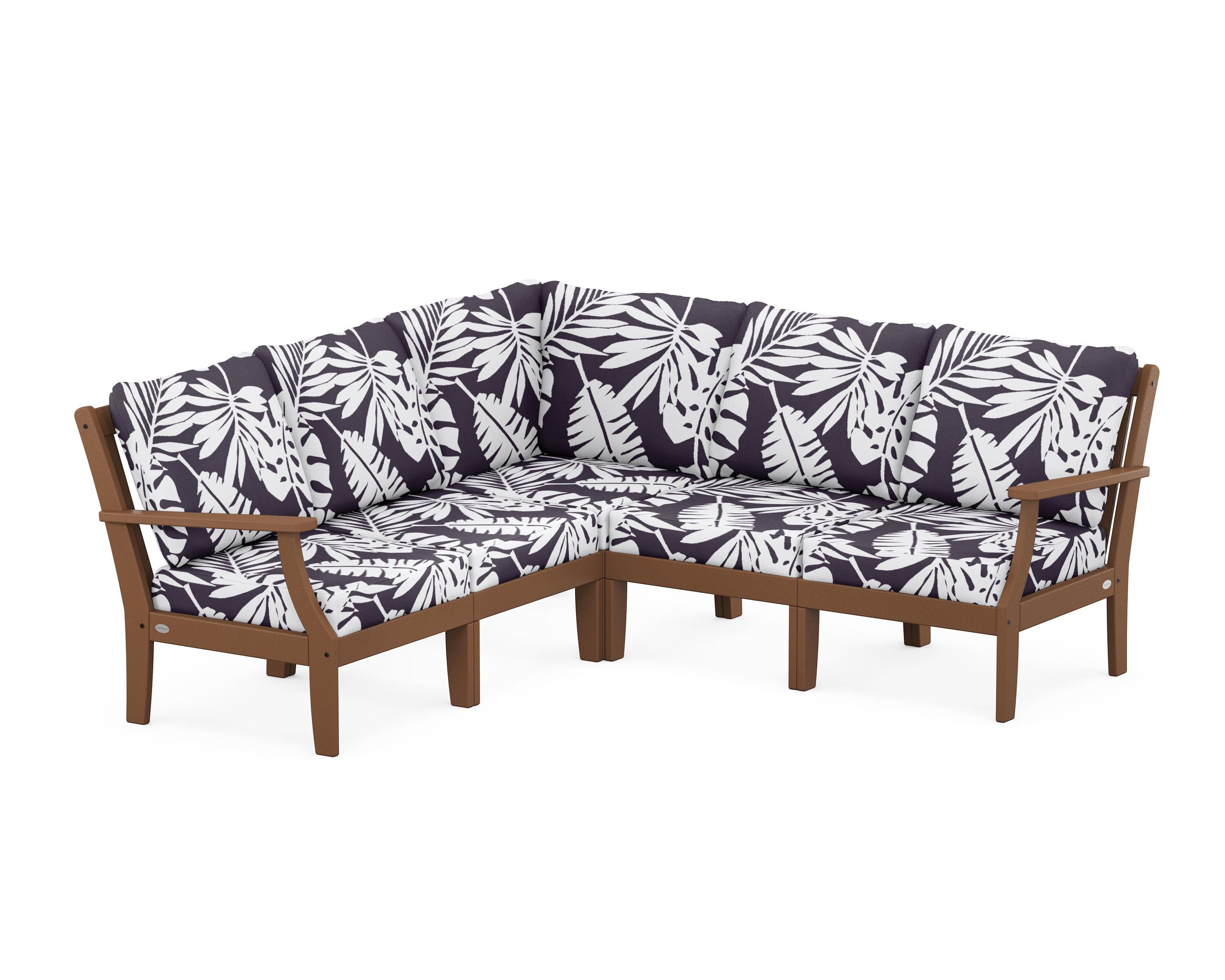 POLYWOOD® Braxton Modular 5-Piece Deep Seating Set in Teak / Leaf Navy