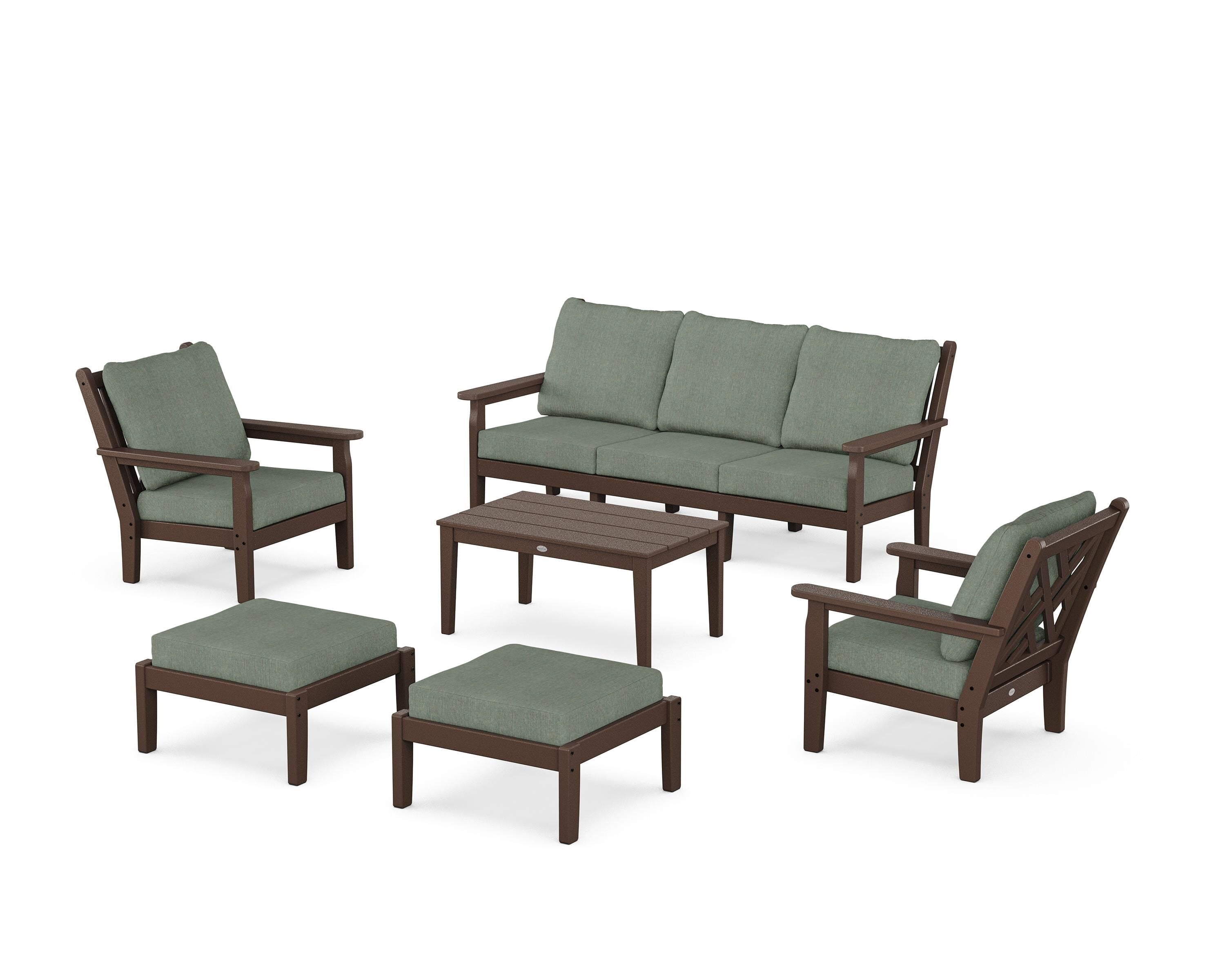 POLYWOOD® Chippendale 6-Piece Lounge Sofa Set in Mahogany / Cast Sage