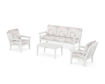 Country Living Cottage 4-Piece Deep Seating Set with Sofa in White / Leaf Dune Burlap