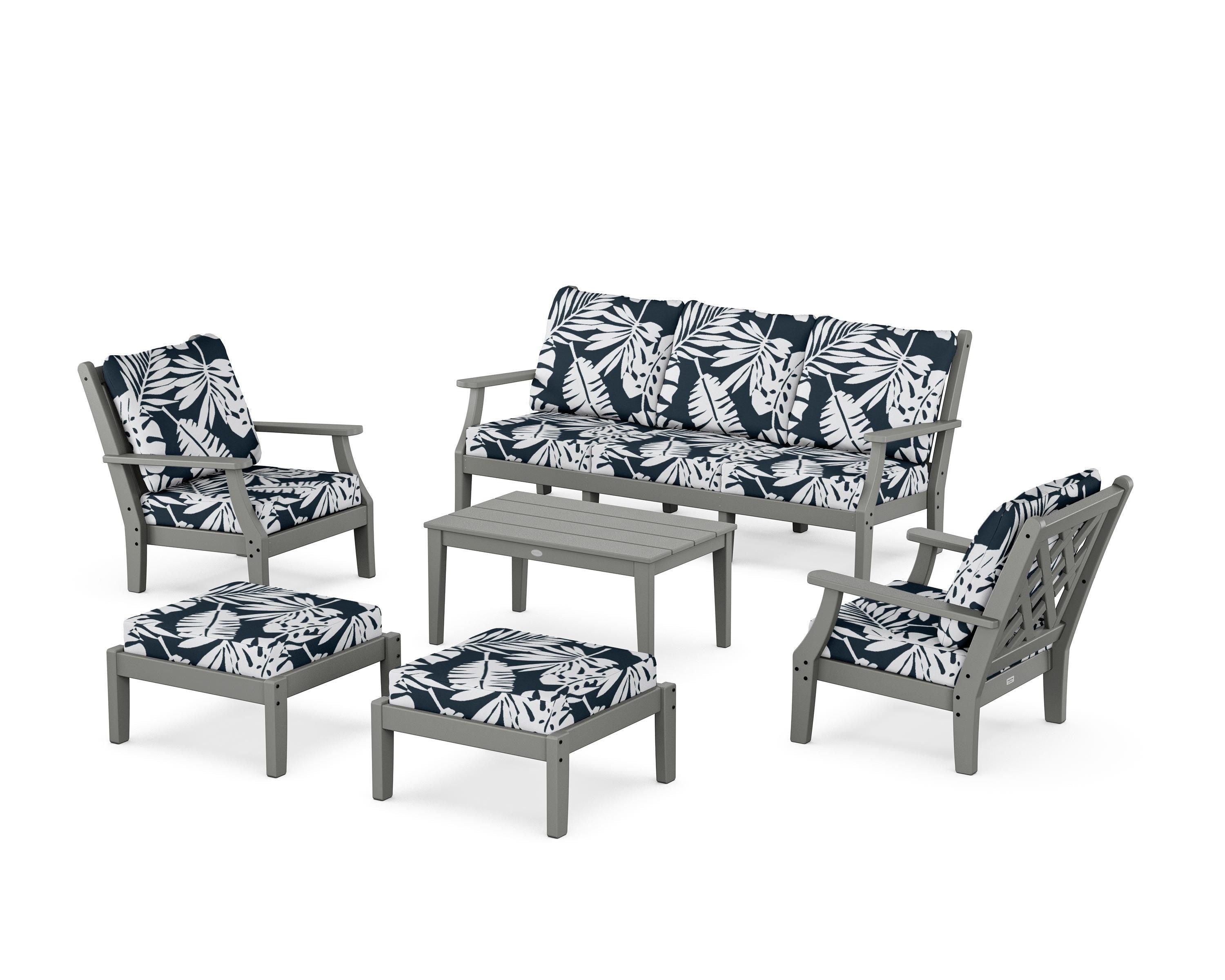 Country Living Wovendale 6-Piece Lounge Sofa Set in Slate Grey / Leaf Marine Indigo