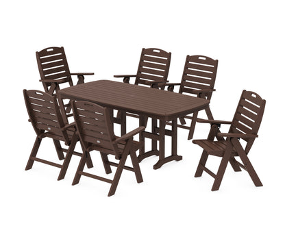 POLYWOOD® Nautical Folding Highback Chair 7-Piece Dining Set in Mahogany