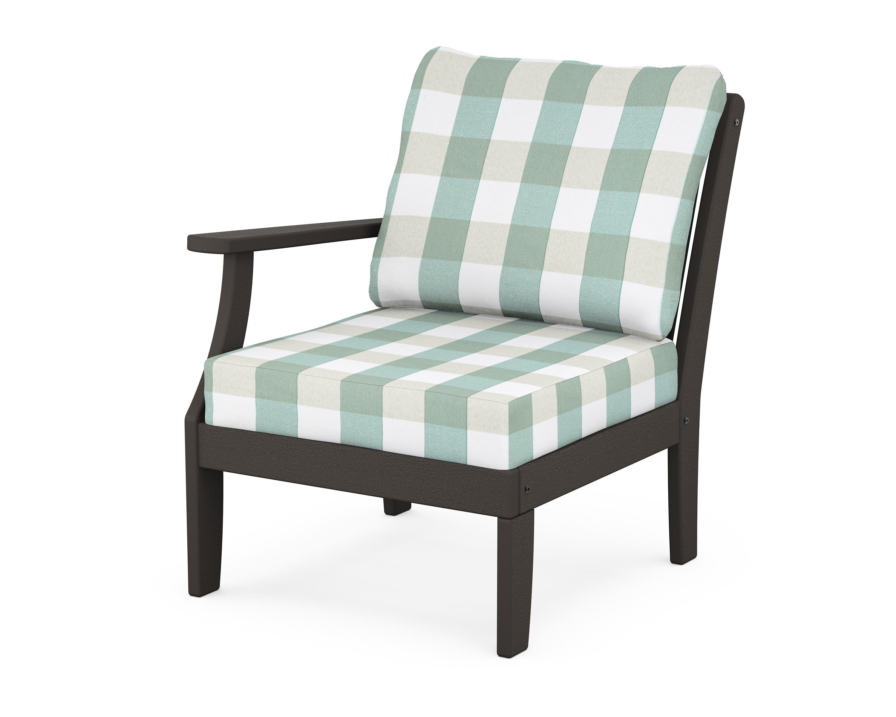 POLYWOOD® Braxton Modular Left Arm Chair in Vintage Coffee / Buffalo Plaid Glacier Spa