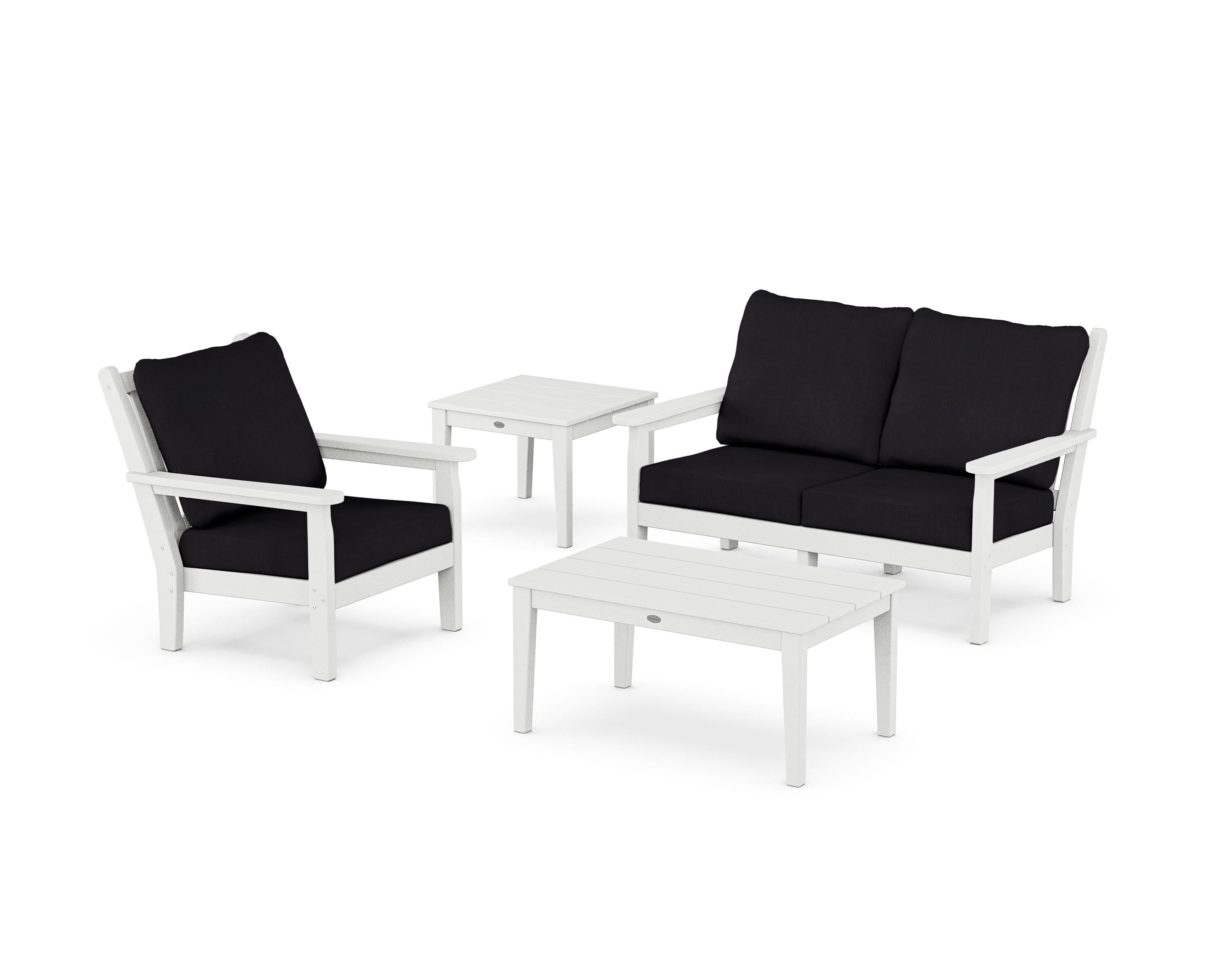 POLYWOOD® Chippendale 4-Piece Deep Seating Set in White / Midnight Linen
