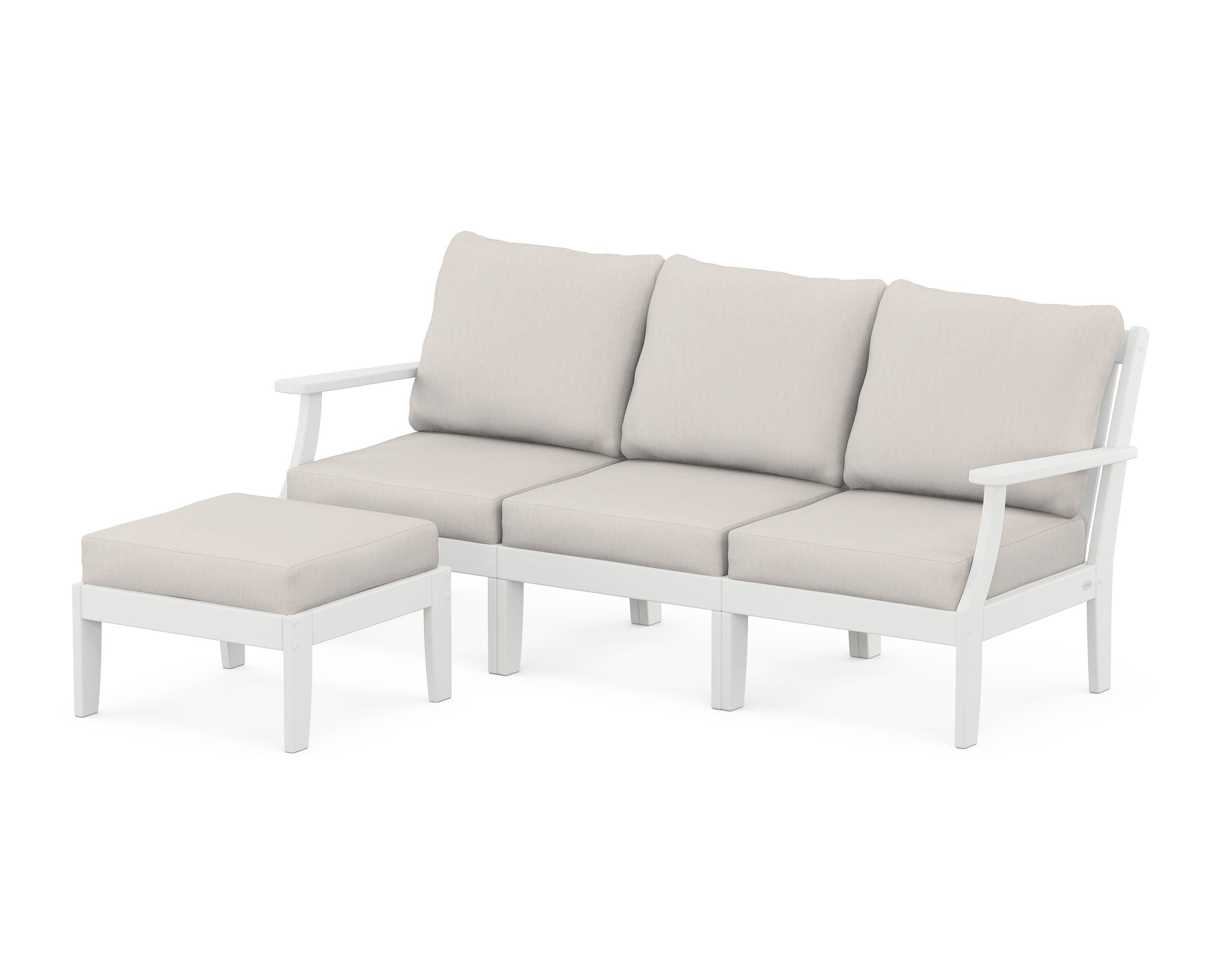 POLYWOOD® Braxton Modular 4-Piece Deep Seating Set with Ottoman in White / Cast Ash