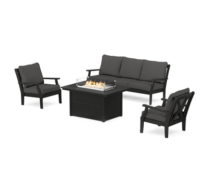 POLYWOOD® Braxton Deep Seating Fire Pit Table Set in Black / Spectrum Carbon