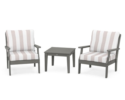 POLYWOOD® Braxton 3-Piece Deep Seating Set in Slate Grey / Cabana Stripe Dune Burlap
