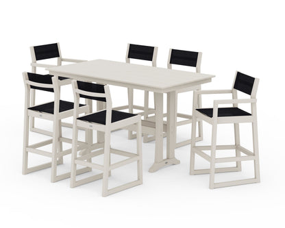 POLYWOOD® EDGE Sling 7-Piece Farmhouse Bar Set with Trestle Legs in Sand / Black Sling