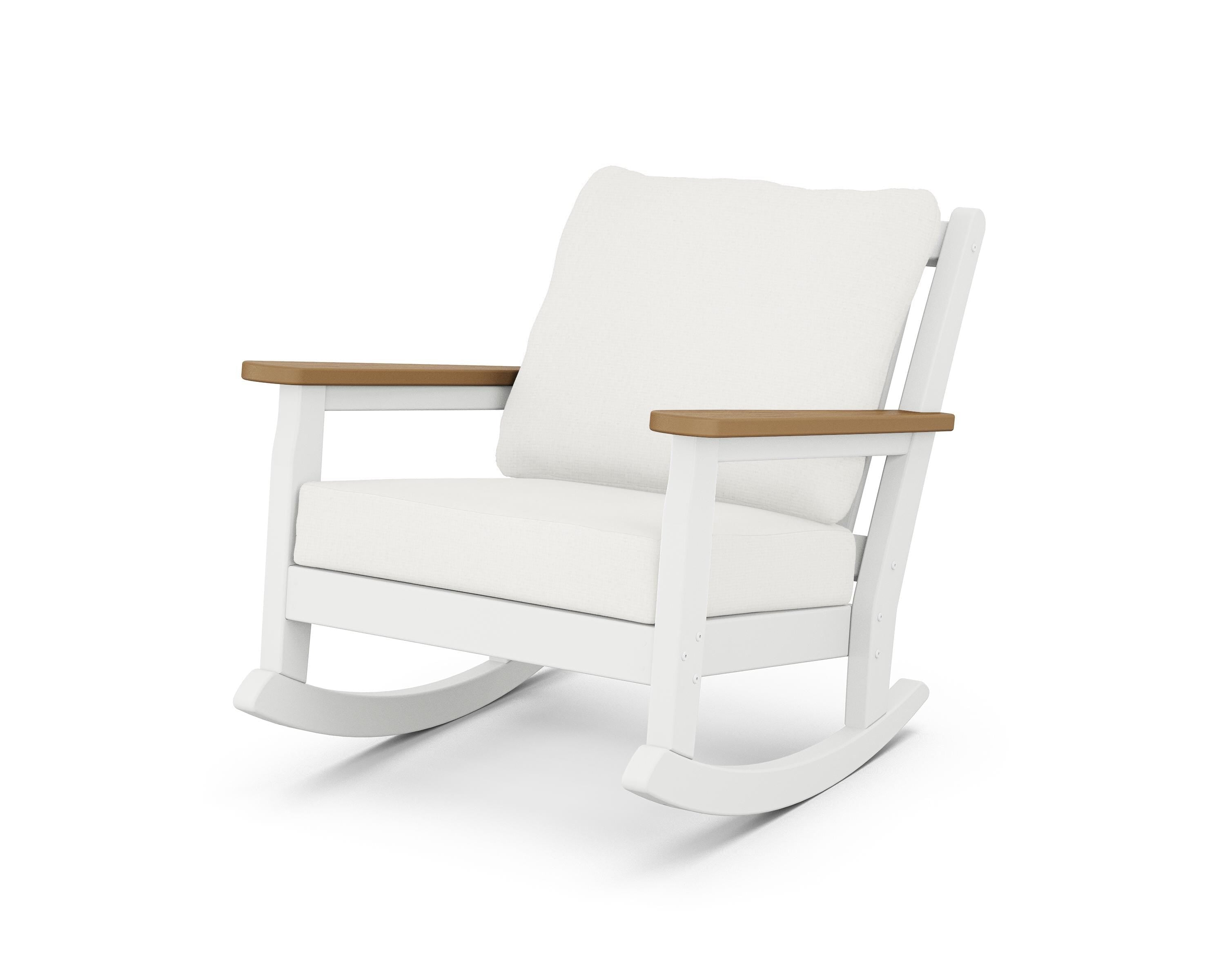 POLYWOOD® Chippendale Deep Seating Rocking Chair in White / Natural / Natural Linen