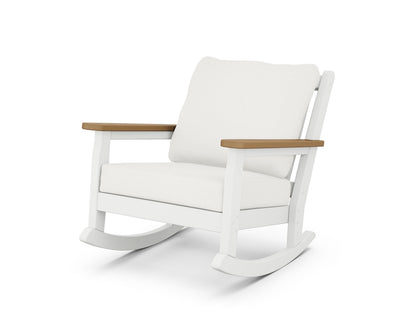 POLYWOOD® Chippendale Deep Seating Rocking Chair in White / Natural / Natural Linen