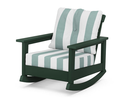 POLYWOOD® Prescott Deep Seating Rocking Chair in Green / Cabana Stripe Glacier Spa