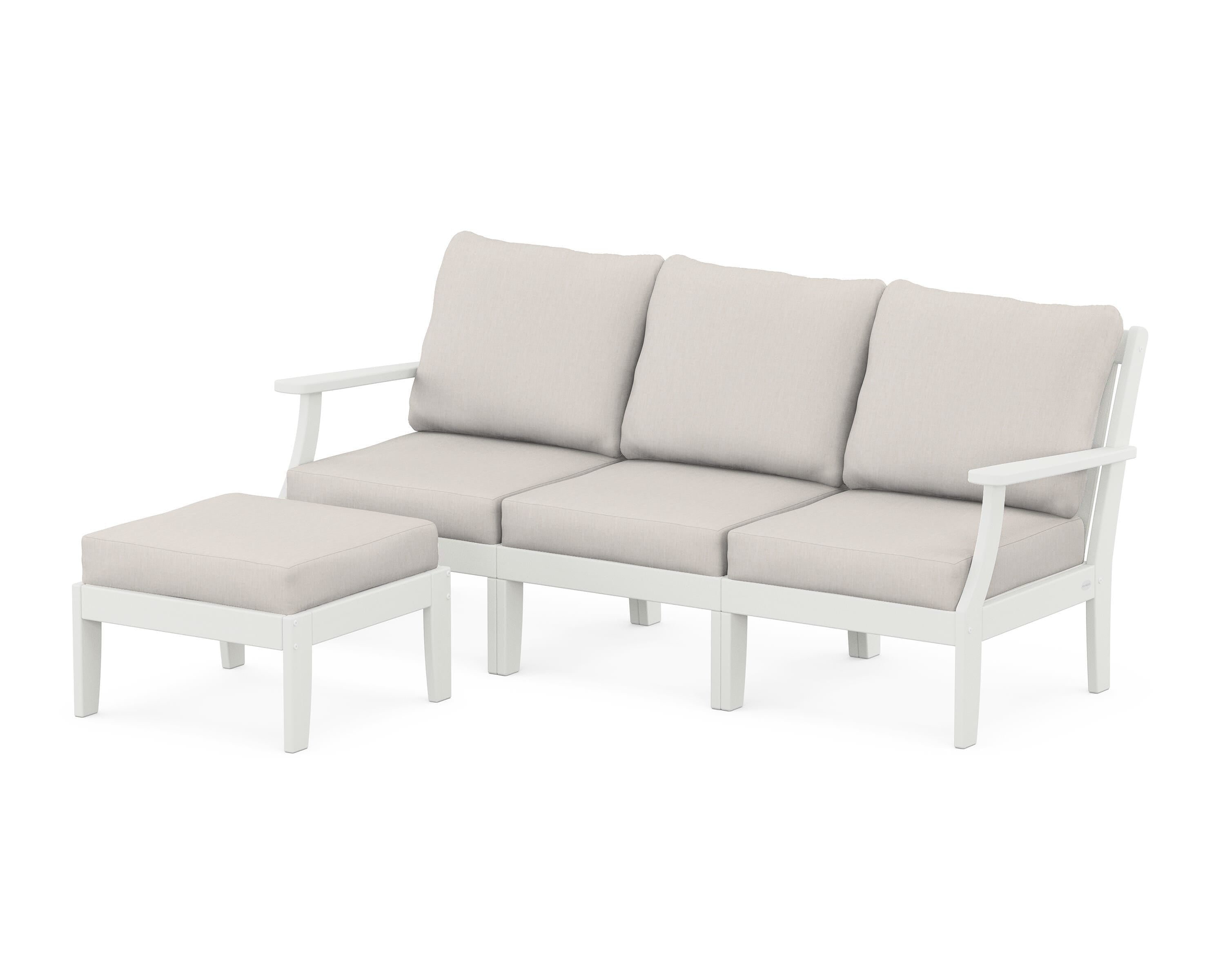 POLYWOOD® Braxton Modular 4-Piece Deep Seating Set with Ottoman in Vintage White / Cast Ash