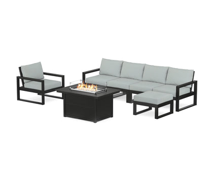POLYWOOD® EDGE Sectional Lounge and Fire Pit Set in Black / Spa
