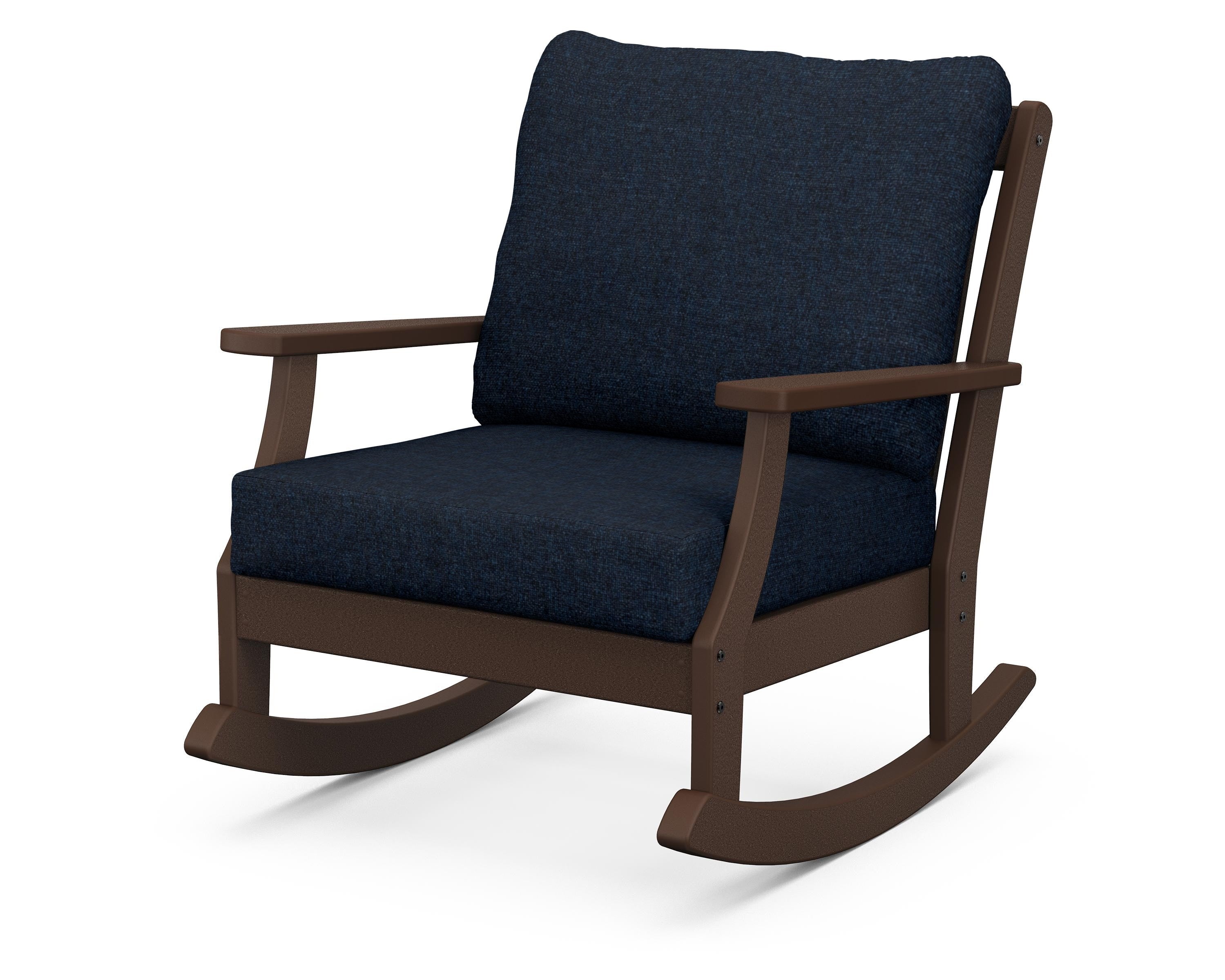 POLYWOOD® Braxton Deep Seating Rocking Chair in Mahogany / Marine Indigo