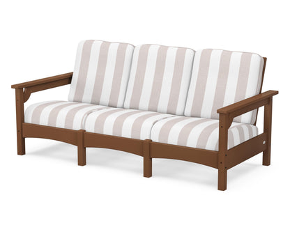 POLYWOOD® Club Sofa in Teak / Cabana Stripe Dune Burlap