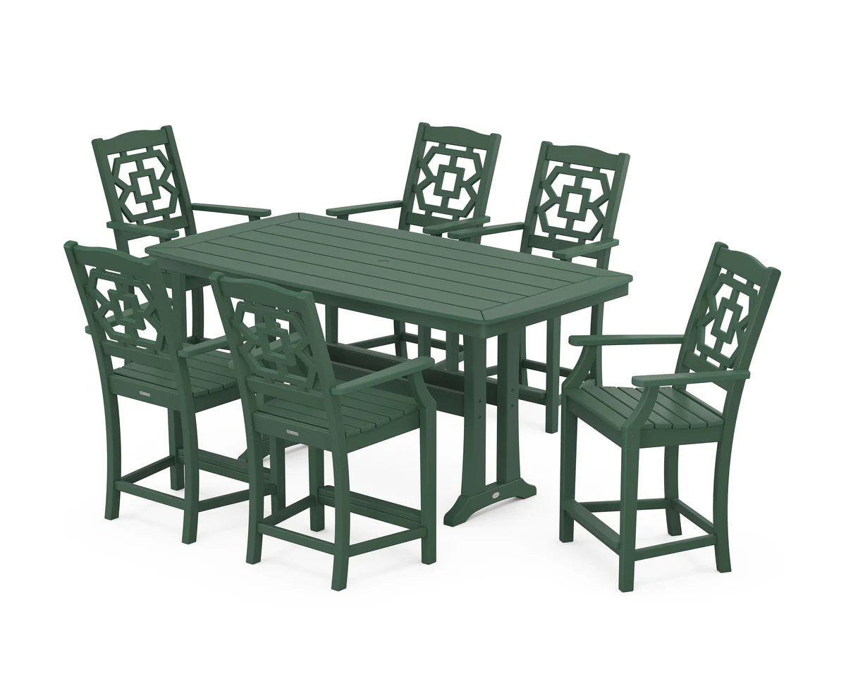 Chinoiserie Arm Chair 7-Piece Counter Set with Trestle Legs