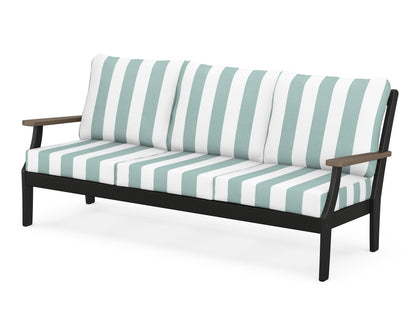 POLYWOOD® Braxton Deep Seating Sofa in Black / Kona / Cabana Stripe Glacier Spa