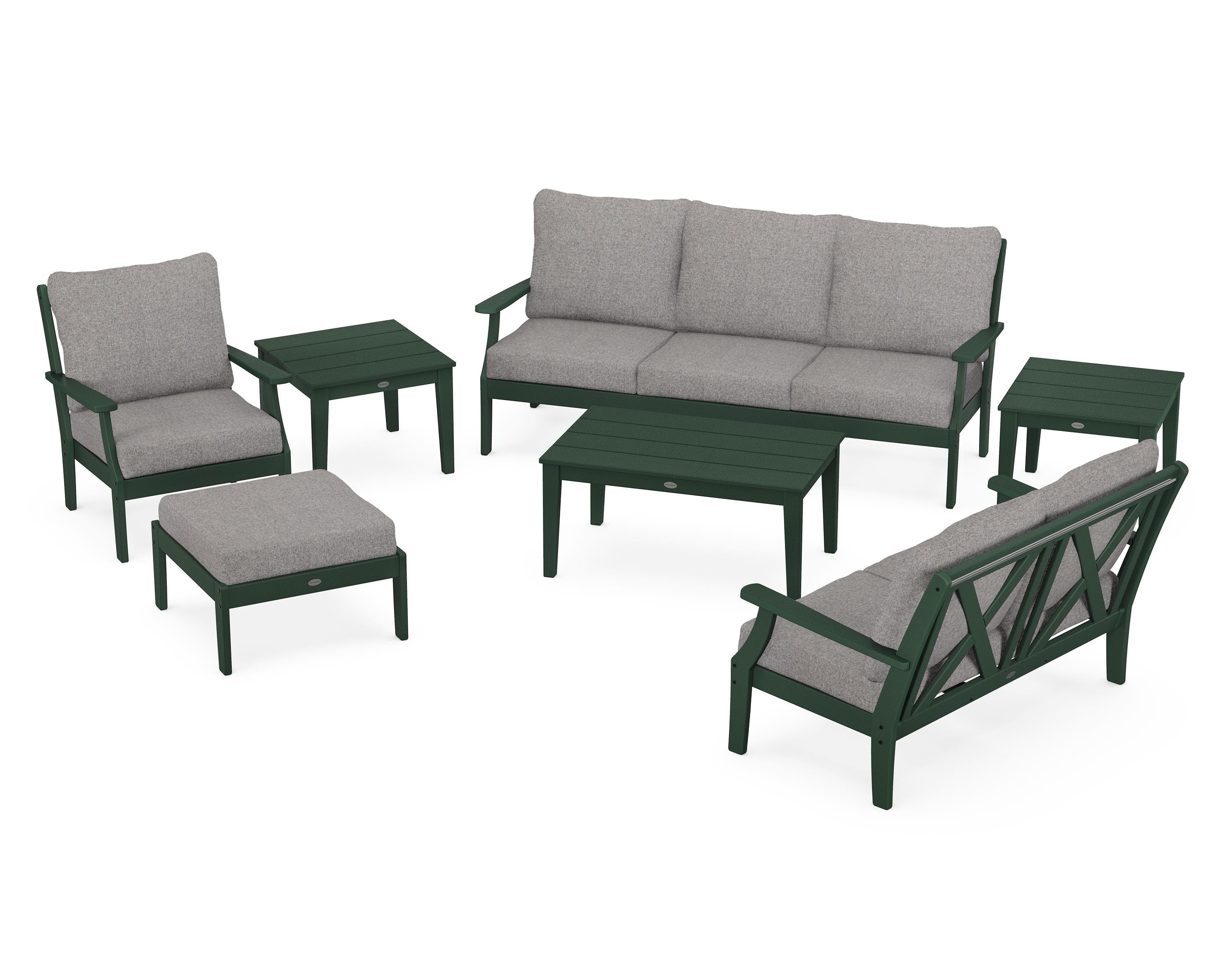 POLYWOOD® Braxton 7-Piece Deep Seating Set in Green / Grey Mist