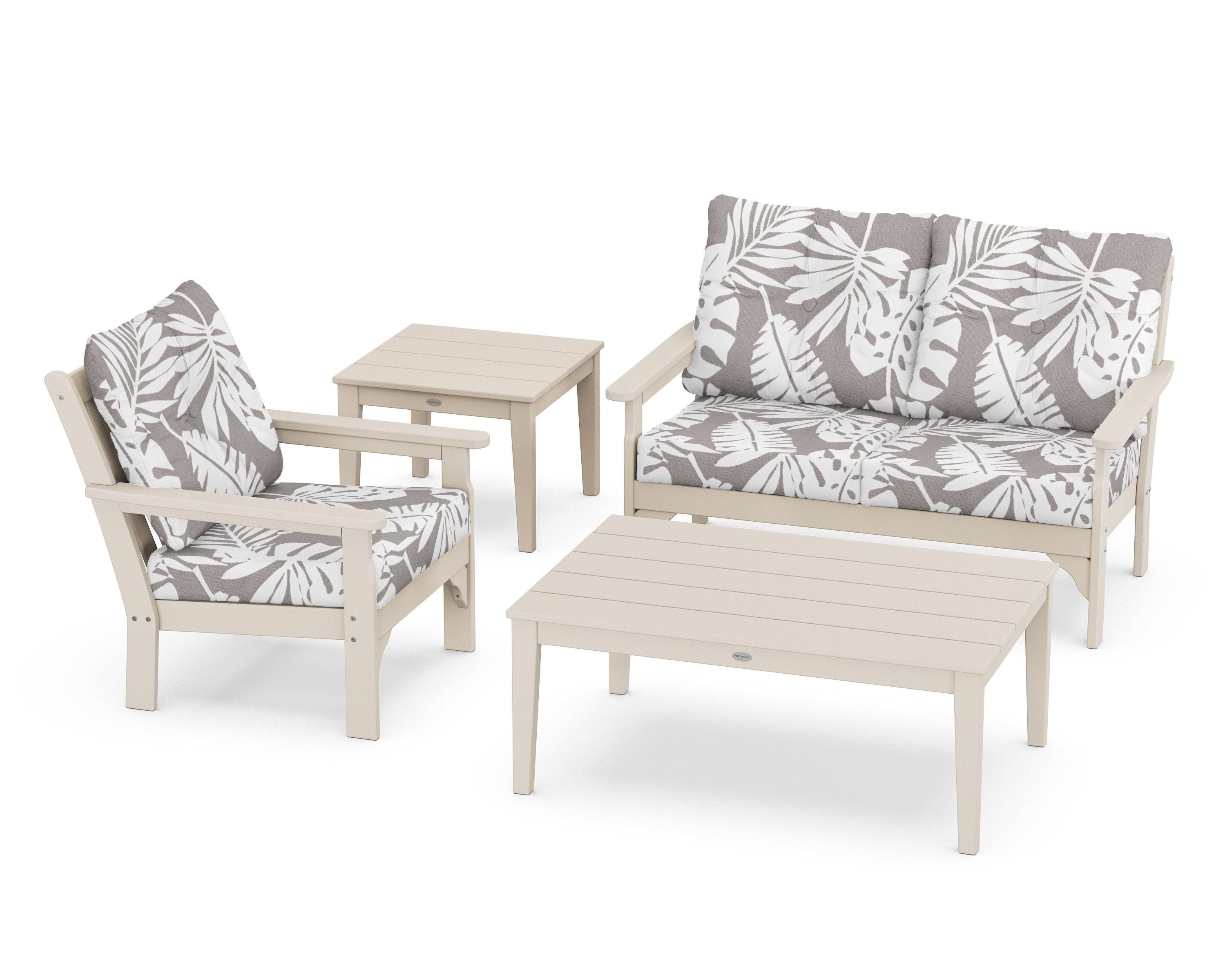 POLYWOOD® Vineyard 4-Piece Deep Seating Set in Sand / Leaf Grey Mist