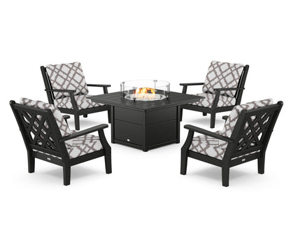 Country Living Wovendale 5-Piece Deep Seating Set with Fire Pit Table in Black / Trellis Grey Mist