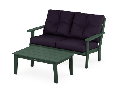POLYWOOD® Lakeside 2-Piece Lounge Loveseat Set in Green / Navy Linen