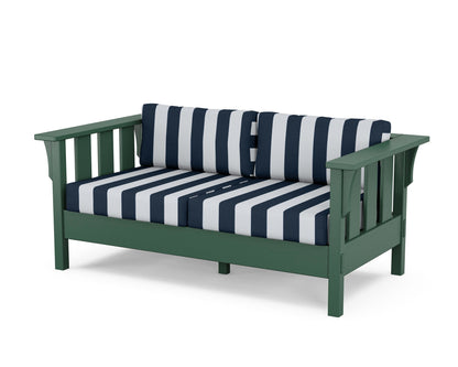 Martha Stewart by POLYWOOD® Acadia Deep Seating Loveseat in Green / Cabana Stripe Marine Indigo