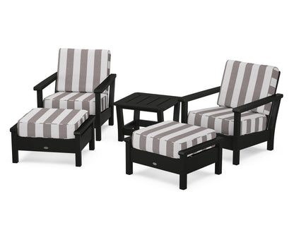 POLYWOOD® Harbour 5-Piece Deep Seating Chair Set in Black / Cabana Stripe Grey Mist