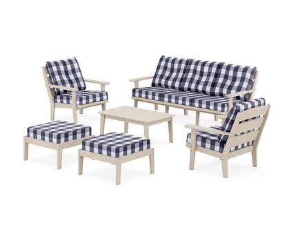 POLYWOOD® Lakeside 6-Piece Lounge Sofa Set in Sand / Buffalo Plaid Navy