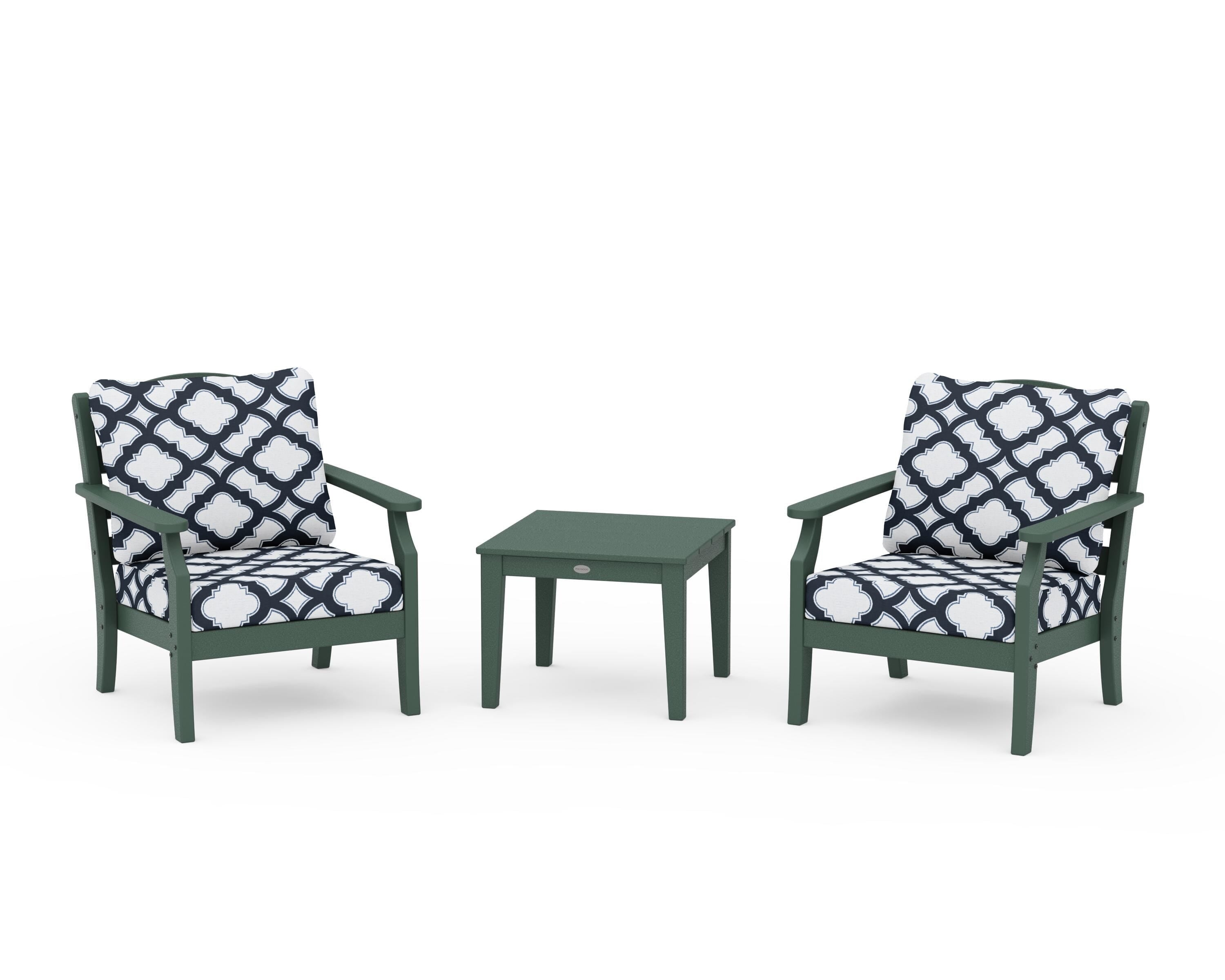 Draper James™ by  POLYWOOD® Savannah 3-Piece Deep Seating Set in Green / Trellis Marine Indigo