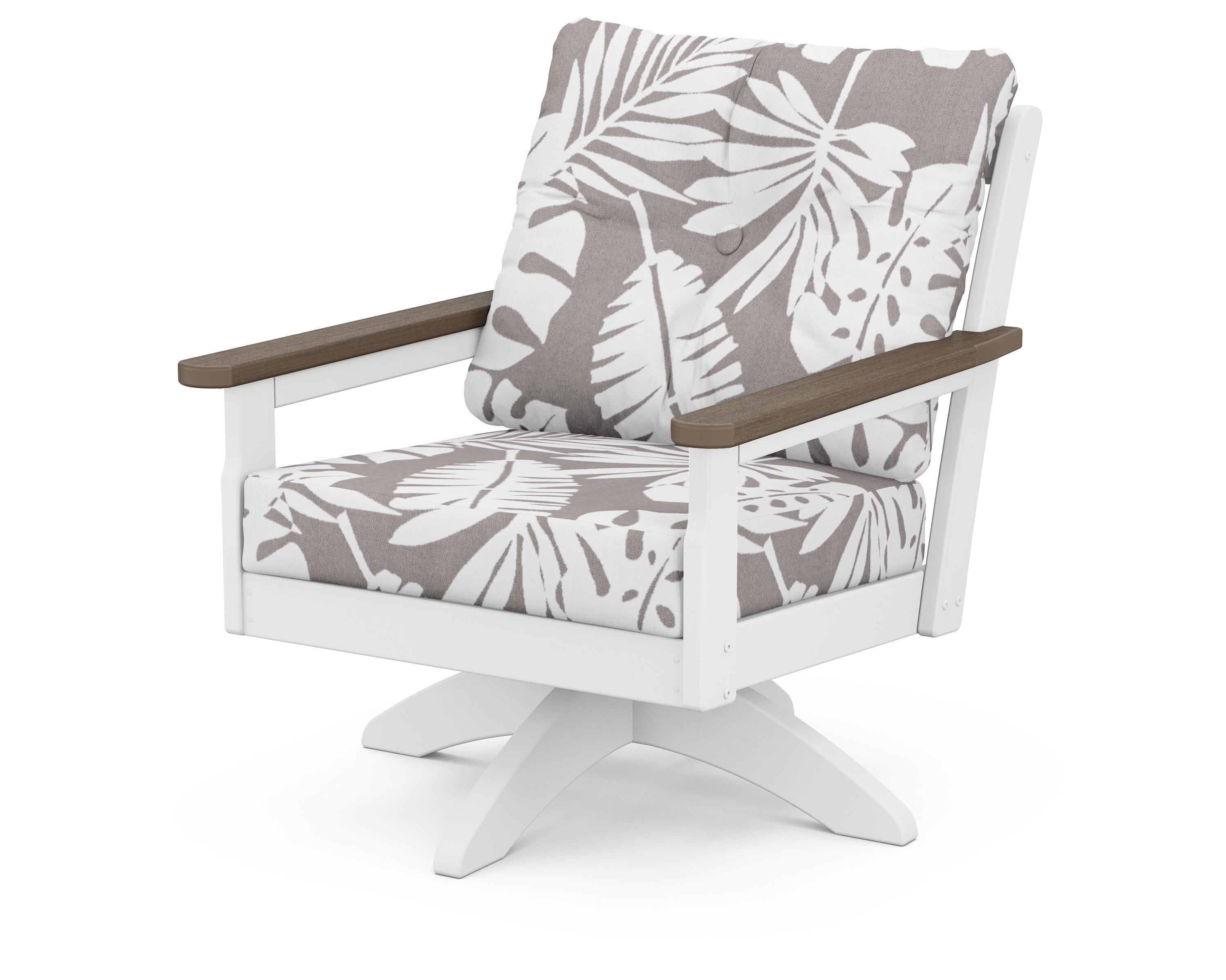 POLYWOOD® Vineyard Deep Seating Swivel Chair in White / Kona / Leaf Grey Mist