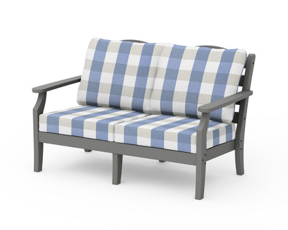 Draper James™ by  POLYWOOD® Savannah Deep Seating Loveseat in Slate Grey / Buffalo Plaid Sky Blue