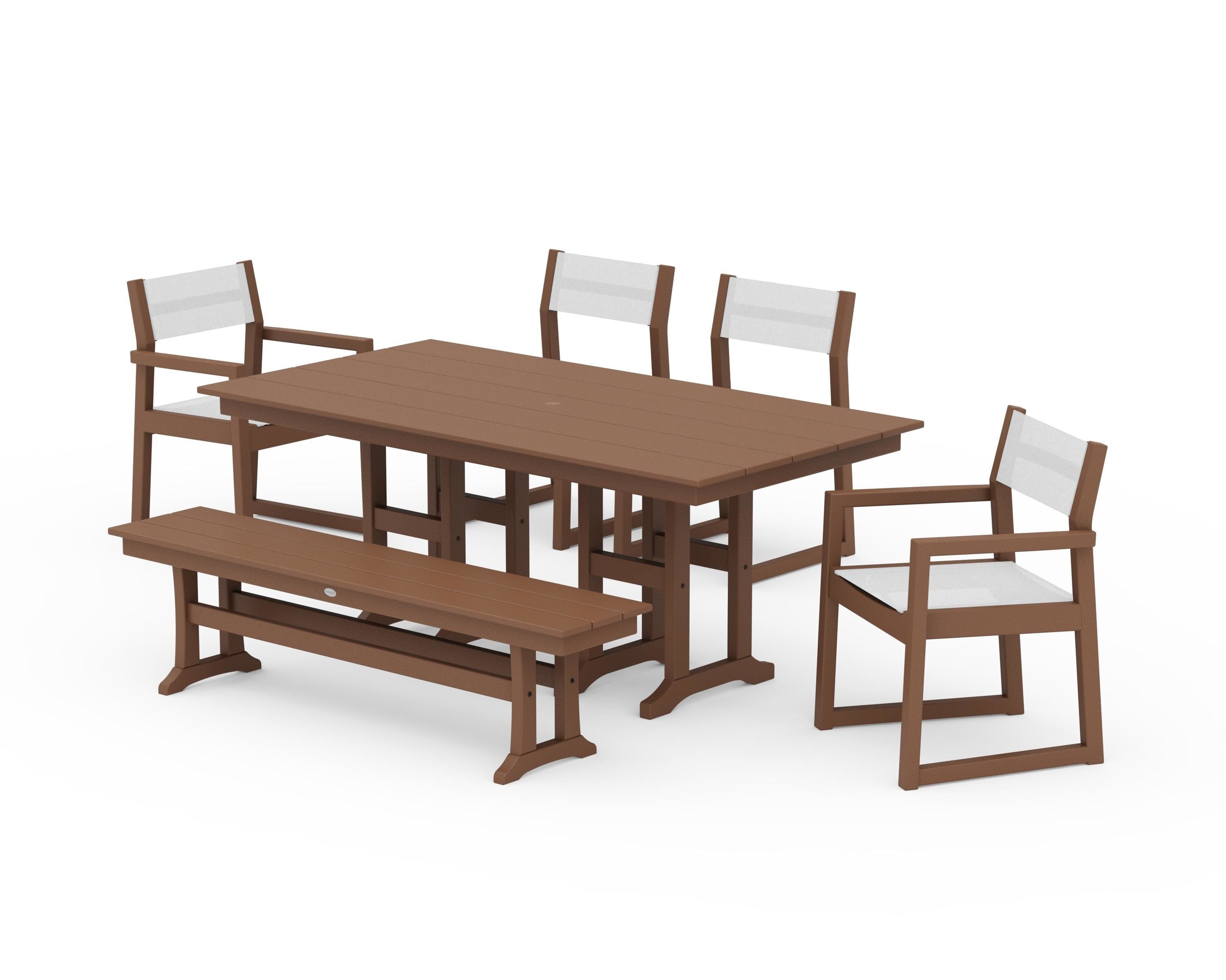 POLYWOOD® EDGE Sling 6-Piece Farmhouse Dining Set in Teak / White Sling