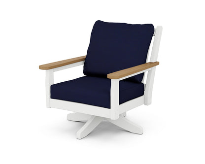 POLYWOOD® Chippendale Deep Seating Swivel Chair in White / Natural / Navy