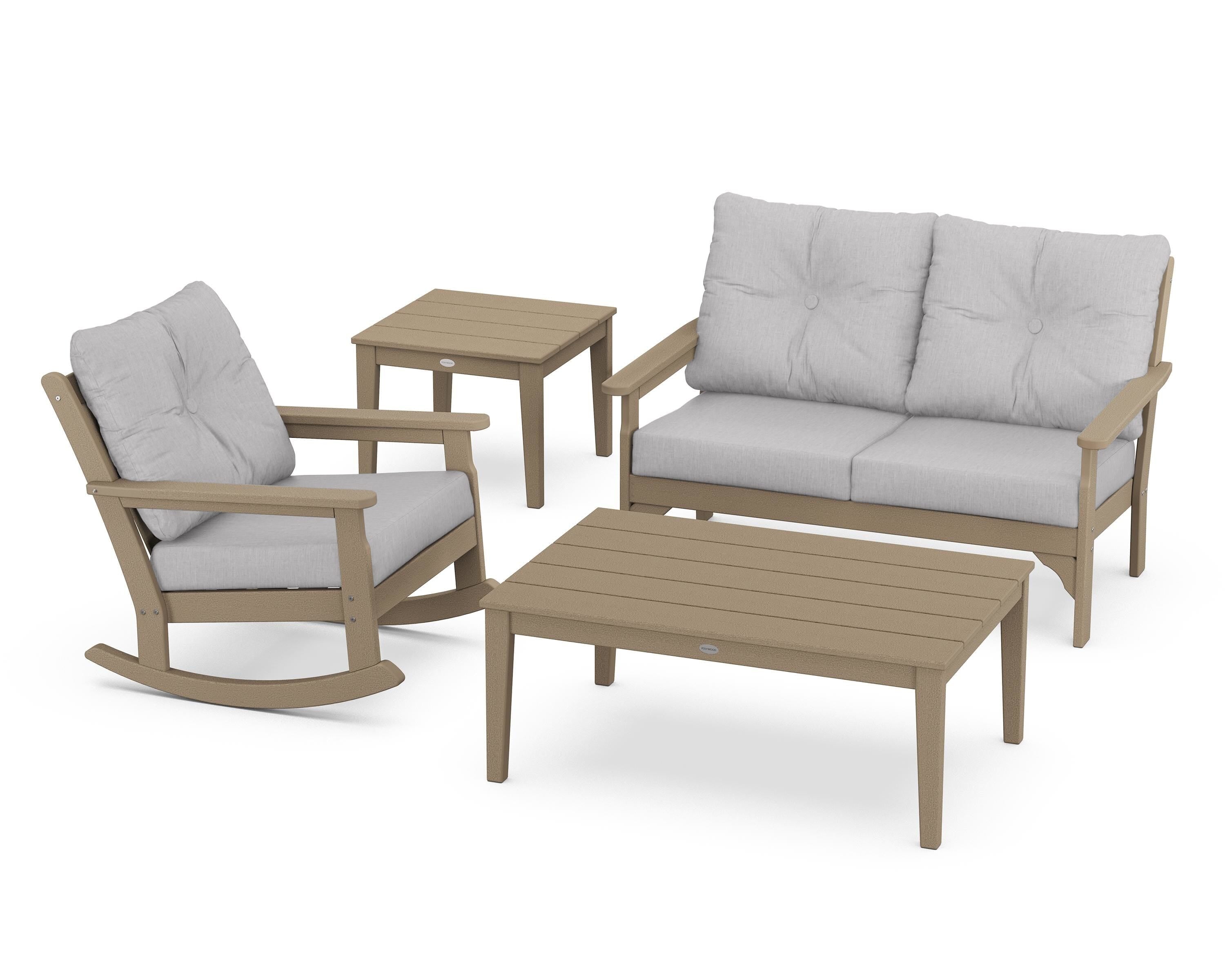 POLYWOOD® Vineyard 4-Piece Deep Seating Rocker Set in Vintage Sahara / Granite