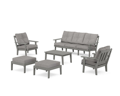 POLYWOOD® Oxford 6-Piece Lounge Sofa Set in Slate Grey / Grey Mist