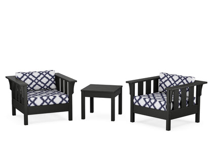 Martha Stewart by POLYWOOD® Acadia 3-Piece Deep Seating Set in Black / Trellis Navy