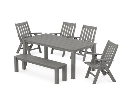 POLYWOOD® Vineyard Folding Chair 6-Piece Parsons Dining Set with Bench in Slate Grey