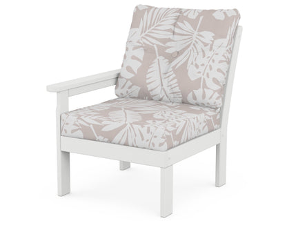 POLYWOOD® Vineyard Modular Left Arm Chair in White / Leaf Dune Burlap