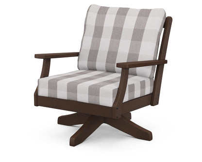 POLYWOOD® Braxton Deep Seating Swivel Chair in Mahogany / Buffalo Plaid Grey Mist