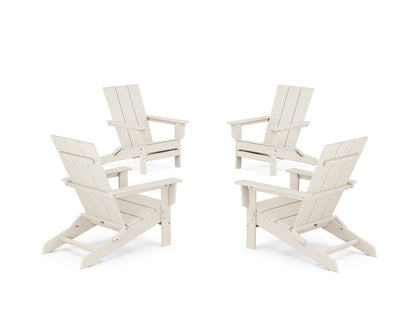 POLYWOOD® 4-Piece Modern Studio Folding Adirondack Chair Conversation Set in Sand