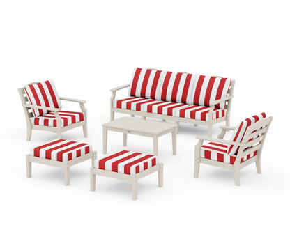 Draper James™ by  POLYWOOD® Savannah 6-Piece Lounge Sofa Set in Sand / Cabana Stripe Crimson
