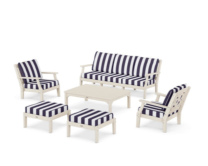 Martha Stewart by POLYWOOD® Chinoiserie 6-Piece Lounge Sofa Set in Sand / Cabana Stripe Navy