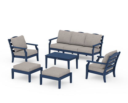 Draper James™ by  POLYWOOD® Savannah 6-Piece Lounge Sofa Set in Navy / Weathered Tweed