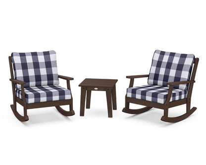 POLYWOOD® Braxton 3-Piece Deep Seating Rocker Set in Mahogany / Buffalo Plaid Navy