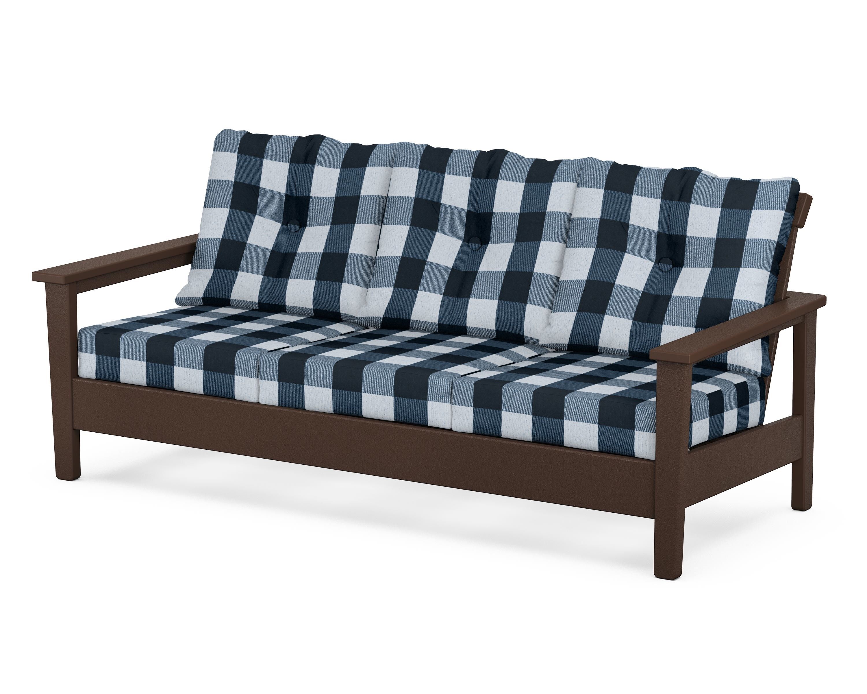 POLYWOOD® Prescott Deep Seating Sofa in Mahogany / Buffalo Plaid Marine Indigo