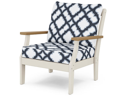 POLYWOOD® Braxton Deep Seating Chair in Sand / Natural / Trellis Marine Indigo