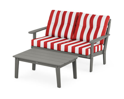 POLYWOOD® Lakeside 2-Piece Lounge Loveseat Set in Slate Grey / Cabana Stripe Crimson