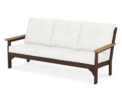 POLYWOOD® Vineyard Deep Seating Sofa in Mahogany / Natural / Natural Linen