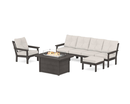 POLYWOOD® Vineyard Sectional Lounge and Fire Pit Set in Vintage Coffee / Cast Ash